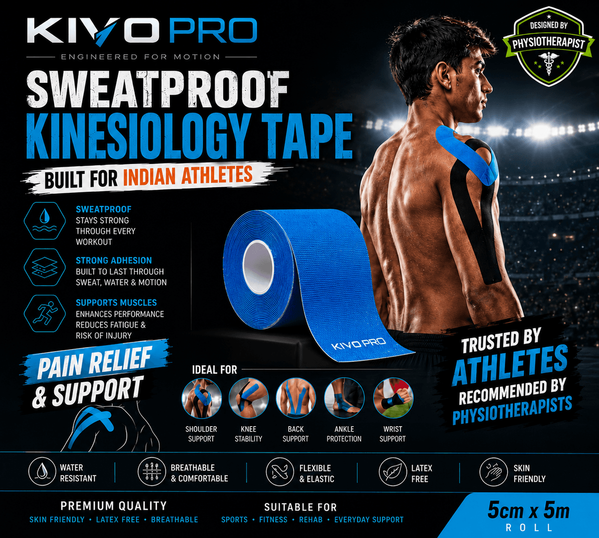Kivo Pro Sweatproof Kinesiology Tape